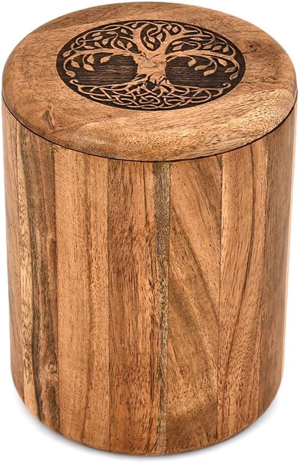 Food Jars & Canisters Acacia Wood Wooden Food Storage Jars Tree Of Life Engraved on Lid for Keeping Cookies, Coffee, Flour, Sugar, Rice (4.5" x 4.5" x 6")