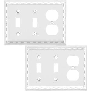 Double Toggle/Single Duplex Light Switch Cover Belaire Beaded Metal Wall Plate, 2-Pack White 3 Gang, Light Switch Cover Outlet Cover Decorative Wallplate, Durable