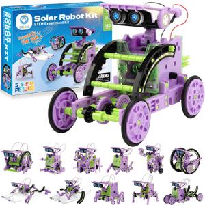 Sillbird Solar Building Robot Kit STEM Gift for Boys Aged 8-14, 12-in-1 DIY Science Educational Toys for Kids Birthday, Solar Powered Robotic Set with 190 Pieces (Purple-green)