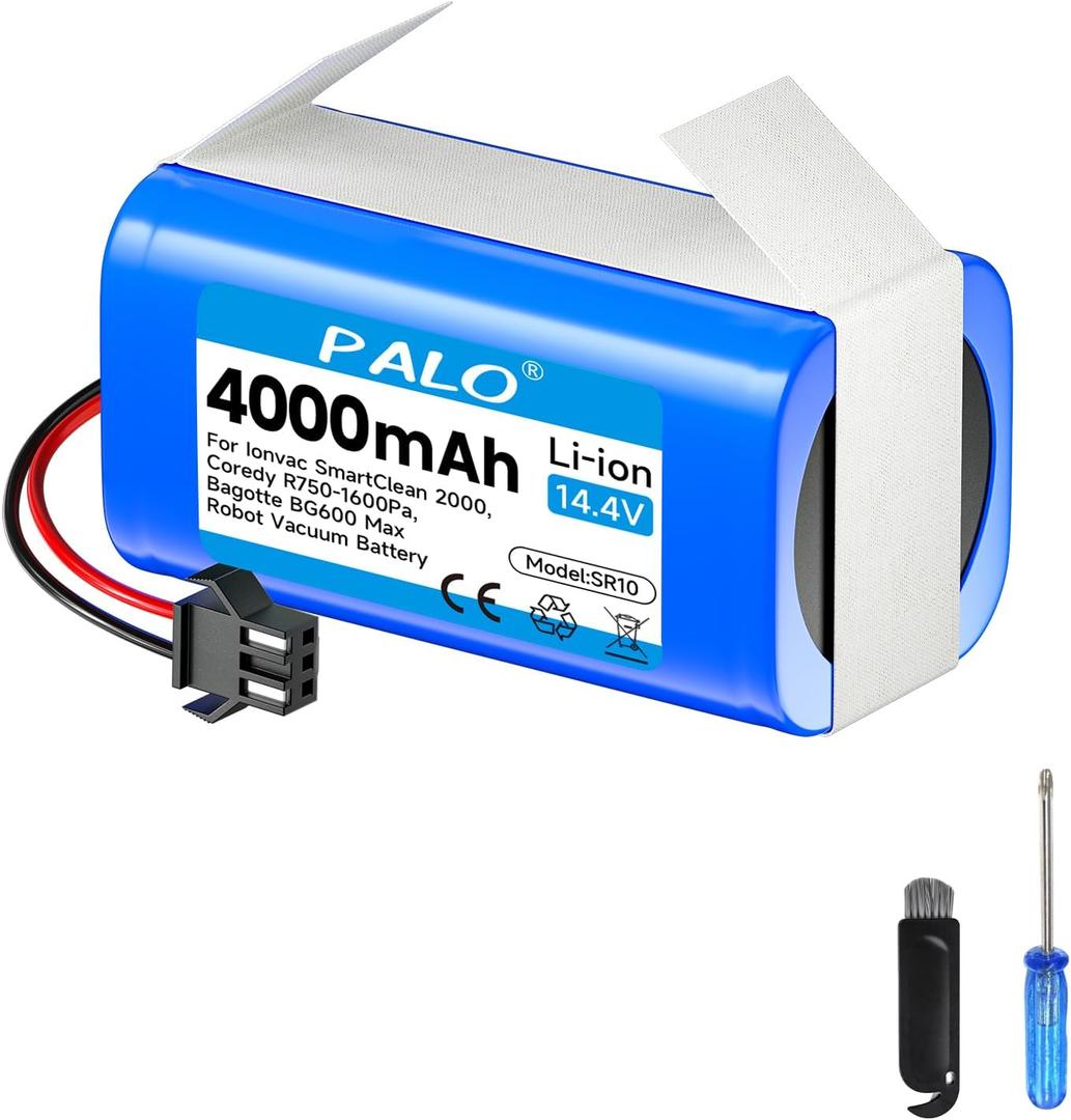 4000mAh Replacement Battery for Ionvac SmartClean 2000 7687/7688/V4 7997 Robovac, for Bagotte BG600 Max BG700 BG750, for Coredy R750-1600Pa R300 R3500 R3500S R550 R580 R600 R650, for Lubluelu SL60D