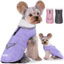 iBuddy Dog Winter Coat for Extra Small Dogs, Easy on XS Dog Snow Jacket Velcro Waterproof Pet Puffer Clothes with Harness Hole Adjustable Reflective Quilted Dog Cold Weather Vest for Girl 8-12 Pounds (Purple)