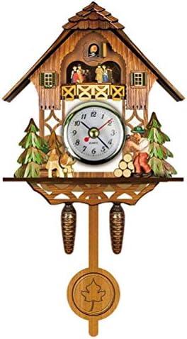 AUNMAS Antique Wooden Cuckoo Clock, Auto Swing Pendulum Quartz Wall Clock, Traditional Design for Home Decor Black Forest (Cm001)