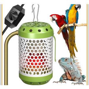 GlowUp Bird Cage Heater with 2 x 100W Ceramic Heat Lamp Bulbs, with Adjustable Temperature Switch Reptile Heat Lamp Guard Bird Cage Heat Lamp for Captive Birds, Reptiles