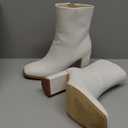Elisabet Tang Women Ankle Boots 3 Inch Chunky Heel Side Zipper Ankle Booties with Square Toe (6, White)