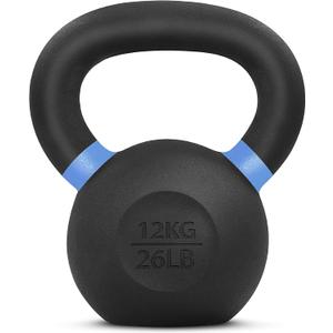 Yes4All Powder Coated Kettlebell, Cast Iron Core Kettlebells with Non-Slip Handle & Flat Bottom for Conditioning, Heavy Duty for Strength Training 26LB