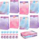 HEJIN 30PCS Tie Dye Party Bags with Stickers, Pink and Purple Small Gift Bags, Mermaid Unicorn Birthday Party Favors Bags for Girls Goodie Bags for Kids Birthday Party, Baby Shower, Halloween, Wedding