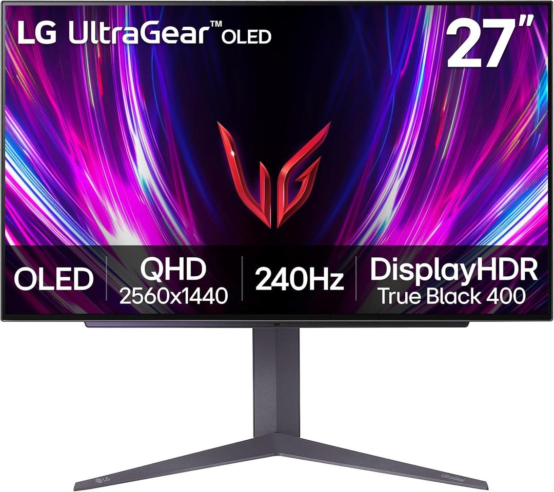 LG 27GS93QE 27-inch Ultragear OLED Gaming Monitor QHD 1440p 240Hz 0.03ms DisplayHDR True Black 400 AMD FreeSync Premium Pro NVIDIA G-Sync HDMI 2.1 DisplayPort Tilt/Height/Pivot Stand Black