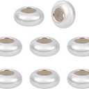 BENECREAT 8pcs Stopper Beads 925 Sterling Silver Spacer Bead 6mm Clip Stopper Charms Rondelle Bead with Silica Gel for DIY Bracelet Necklace Jewelry Making Accessorie (6x3mm)