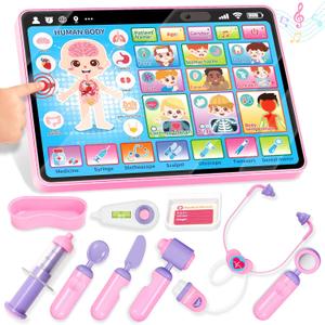 BainGesk Doctor Kit for Girls 3 Years Old, Doctor Tablet with Music & Sound, Pretend Play Doctor Set with Stethoscope, Doctor Dress Up Gifts for Kids Toddlers Ages 3-6 Years Old (Pink)