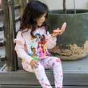 Disney Princess Girls Outfit ：Ruffle Long Sleeve Sweatshirt and Print Leggings Cute Cartoon Pullover and Pants Set for Fall Toddlers 2 Piece Girls Clothes for Back to School Gift Light Pink 5-6T