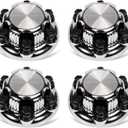 LEAPTREND 6 Lugs Chrome Wheel Center Caps(New Glossy Silver Design) 4pcs Fit for GMC Savana Sierra Yukon&Chevy/Chevrolet Avalanche Express Silverado Tahoe 1500 2500 1999-2012 Rim Hub Cover