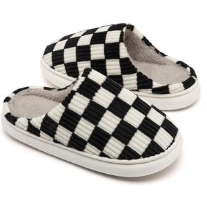 House Slippers for Woman Men, Fuzzy Checkered Mens Womens Slippers Warm Memory Foam House Shoes Indoor Outdoor with Faux Fur Lining Size 40-41
