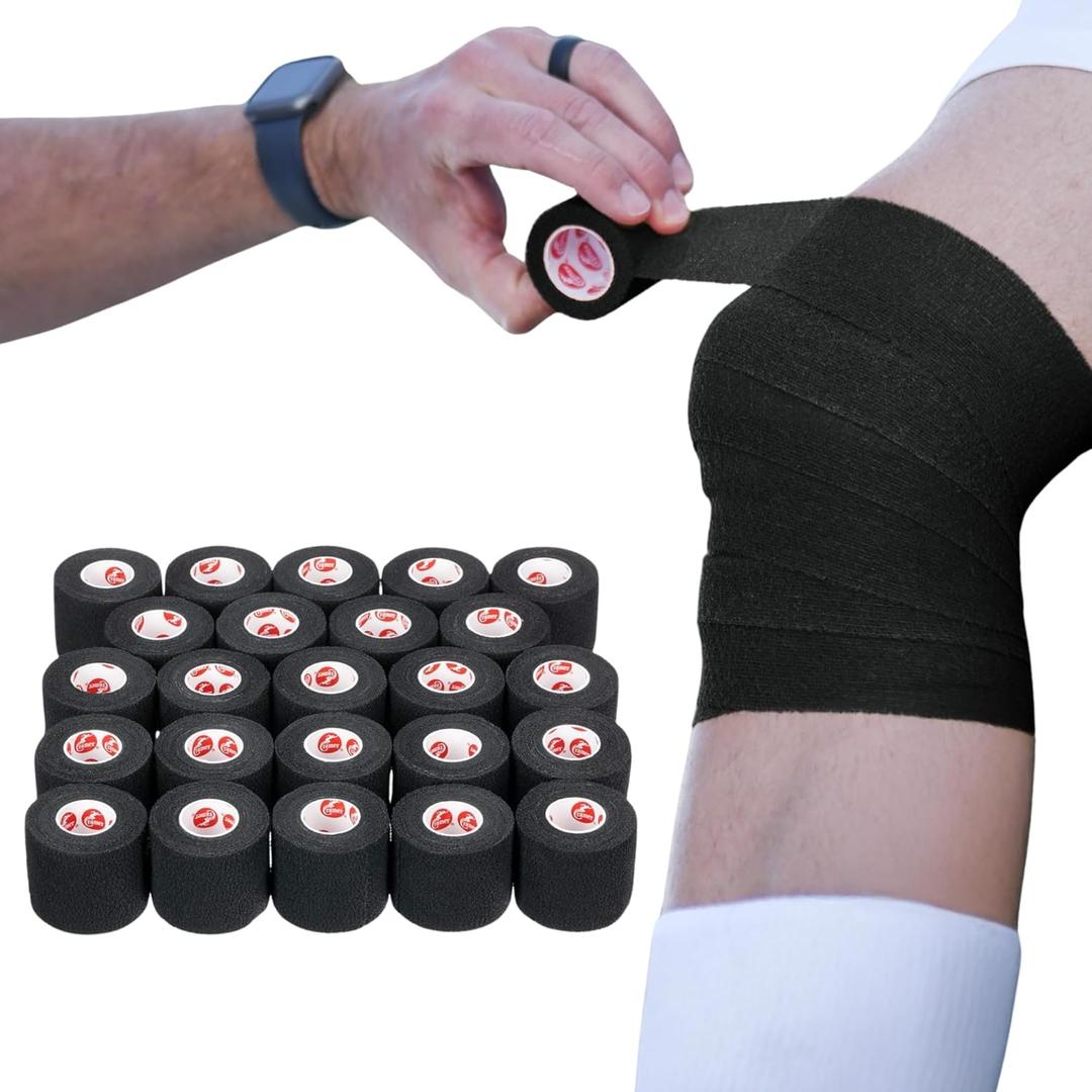 Cramer Eco-Flex Self-Stick Stretch Tape, Cohesive Tape, Flexible Elastic Sports Tape, Athletic Training Supplies, Easy Tear Self-Adherent Bandage Wrap, Bulk Cases, 6 Yard Rolls, Compression Tape (2 in x 6 yd - 24 Rolls, Black)