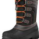 K KomForme Snow Boots for Boys Insulated Waterproof Fur Lined Warm Shoes for Outdoor (5 Big Kid) (Black/Grey/Orange)