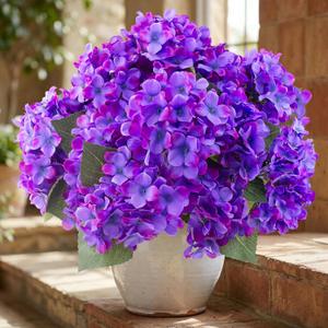 Daynight 8 Pcs Hydrangea Artificial Flowers Outdoor Silk Bouquets, UV Resistant Faux Hydrangeas Flowers for Table Vase Centerpieces Outside Party Wedding Baby Shower Home Outdoor Decor (8, Purple)