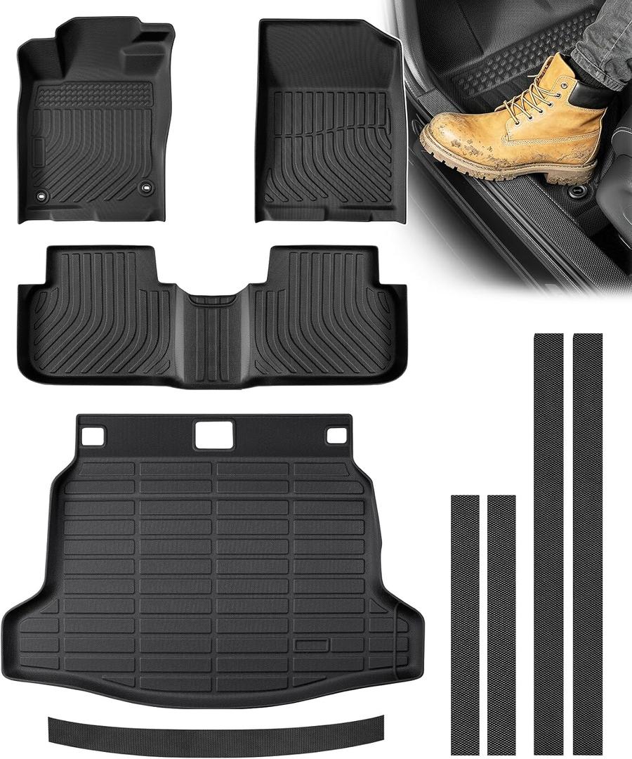 Floor Mats for Honda Civic Hatchback 2022-2026, 9 Pcs TPE Heavy Duty Custom Car Mat for 2022 2023 2024 2025 2026 Honda Civic All Weather Floor Mats, Cargo Liner, Car Door Sill Protector Black