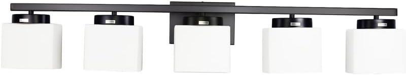 5-Light Matte Black Vanity Light Fixture with White Glass Shade for Bathroom Over Mirror, 40 Inches