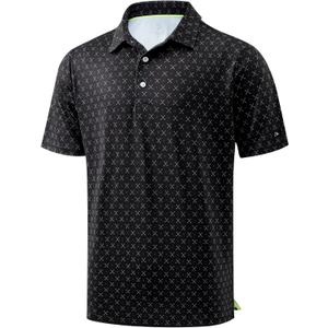 Obla Mens Golf Polo Shirts Short Sleeve Dry Fit Performance Moisture Wicking Casual Print Collared Golf Shirts for Men (Black, L)
