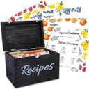 Baking & Beyond Recipe Box, Recipe Card Holder Box with 100 4x6 inch Recipe Cards, 9 Dividers, 1 Conversion & 1 Substitution Card, Vintage Style Solid Pinewood Recipe Organizer (7x5.3x4, Black)