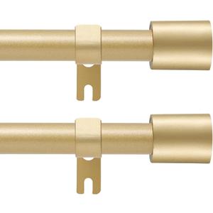 Curtain Rod for Windows 28 to 48 Inch, 2 Pack 5/8 Inch Gold Adjustable Curtain Rod, with 4 Brackets, Easy Installation and Simple End Caps, For Living Room, Bedroom, Outdoor