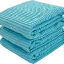 Serafina Home Aqua Light Blue Kitchen Dish Towels: (18" x 28", 3 Pack) 100% Cotton Cloth Soft Cleaning Drying Absorbent Ribbed Terry Loop, Multipurpose (Aqua Blue)