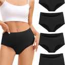 voenxe Cotton Underwear for Women,High Waisted Ladies Panties,Breathable Soft Full Coverage Briefs,Comfy Underpants,4 Pack (Small, Black)