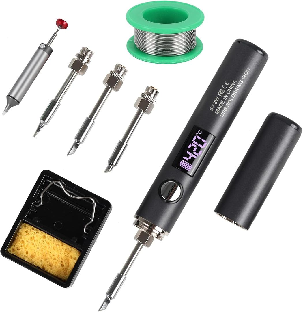 Cordless Soldering Iron Kit, Rechargeable USB-C Soldering Pen with OLED Screen, Portable Battery Powered Solder Iron for Electronics Repair, Includes 3 Tips & Lead-Free Solder Wire