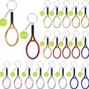 18 Pack Tennis Keychain, Mini Tennis Ball Racket Key Chain with Alloy Split Ring, Cute Metal Keychains Ornament Sports Gift Backpack Accessories for Sport Lovers Team, 6 Colors
