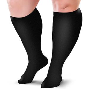 Compression Sock 20-30 mmHg for Women & Men Improves Blood Circulation for Wide Calf Travel, Running, Cycling Athletic, Color-Black (XX-Large)