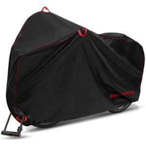 Topcrown Bike Cover Waterproof Outdoor Storage for 1 Bike, Bicycle Cover Rain Sun UV Dust Wind Proof with Storage Bag for Mountain Road Bike/Ebike (420D Black+Red, XL Size for 1 bike)