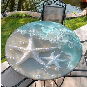 Yesad Round Fitted Tablecloth with Elastic 54"58", Seastar Table Cover for Party Picnic Kitchen Dinner Decor, 60"
