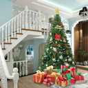 9FT Hinged Artificial Christmas Pine Tree Holiday Decoration Metal Stand, 1850 Tips, Easy Assembly, Green