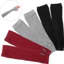 VALICLUD 3 Pairs Cotton Blend Fingerless Gloves Arm Warmers with Thumb Hole for Women Lightweight Stretchy Long Winter Mittens for Transitional Weather