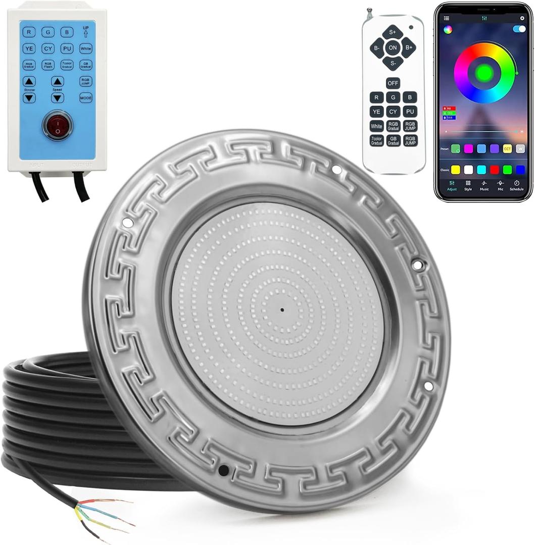 Pool Lights for Inground Pool, 60W 10 Inch LED Inground Pool Light with Controller, Remote and APP Control for Wet Niche, Color Changing Underwater Swimming Pool Lights with 100 Foot Cord
