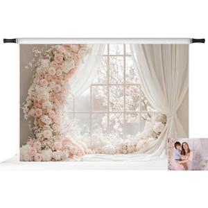 Kate Floral Photography Backdrops Mother's Day Photo Background Window White Backdrop, 7x5ft