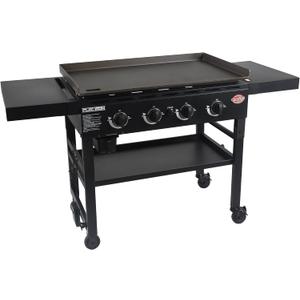 Char-Griller® Flat Iron 4-Burner Propane Gas Flat-Top Griddle with Steel Griddle Top, Wind Guards and Instant-Ignition, 775 Cooking Square Inches in Black, Model E8936