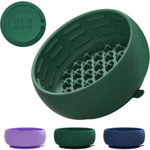 Deep Green Slow Feeder Dog Bowl for Large Breed & Puppies - Prevents Bloat & Improves Digestion - Non-Slip Dog Puzzle Toy with Suction, Made of Food-Grade Silicone (Only for Small Dogs)