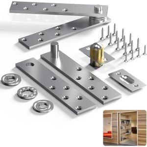 Door Pivot Hinge, Hidden Door Hinge for Wood Secret Door Heavy Duty Pivot Door Hardware for Max 300 Lbs Hidden Door Bookcase 360 Degree Rotation Stainless Steel (Silver2)