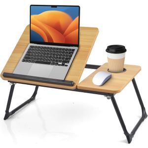 Lap Desk for Couch/Sofa/Floor, 5-Angle Adjustable Bed Desk with Foldable Legs &Cup Holder, Light Weight Bed Tray Table for Writing/Eating/Reading, Portable Laptop Stand for Adults, Kids