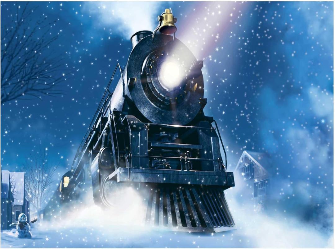 Funnytree 8x6ft Winter Christmas Train Backdrop for Photography Xmas Snow Night Railway Party Background Wonderland Snowflake Portrait Photobooth Banner Decorations Photo Studio Props