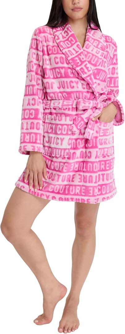 Juicy Couture Women's Super Soft Luxe Plush Shawl Collar Robe, Small-Medium, Pink Sculpted