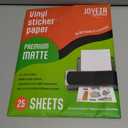 JOYEZA Premium Printable Vinyl Sticker Paper for Inkjet Printer - 25 Sheets Matte White Waterproof, Dries Quickly Vivid Colors, Holds Ink well- Tear Resistant - Inkjet & Laser Printer