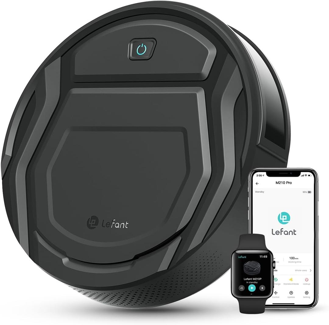 Lefant M210P Robot Vacuum, Powerful Suction, Quiet, Ultra-Slim, 120 Mins Runtime, Self-Charging Robotic Vacuum Cleaner, WiFi/App/Alexa Control, Ideal for Pet Hair & Hard Floors (Black)