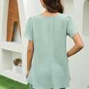 Womens Tops Dressy Casual Swiss Dot V Neck Ruffle Tunic Blouse for Women Cute Petal Short Sleeve Pom Pom Shirt Office (Green)