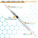 50 Pack Luer Lock 1ml 27Ga - 1 Inch Sample Measuring Syringe Lab Supplies, Individually Sealed Wrapped