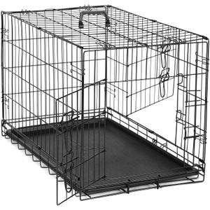 DUMOS Dog Crate, 36 Inch Medium Double Door Dog Cage with Plastic Leak-Proof Pan Tray, Folding Metal Wire Pet Kennel for Indoor, Outdoor, Travel, Black