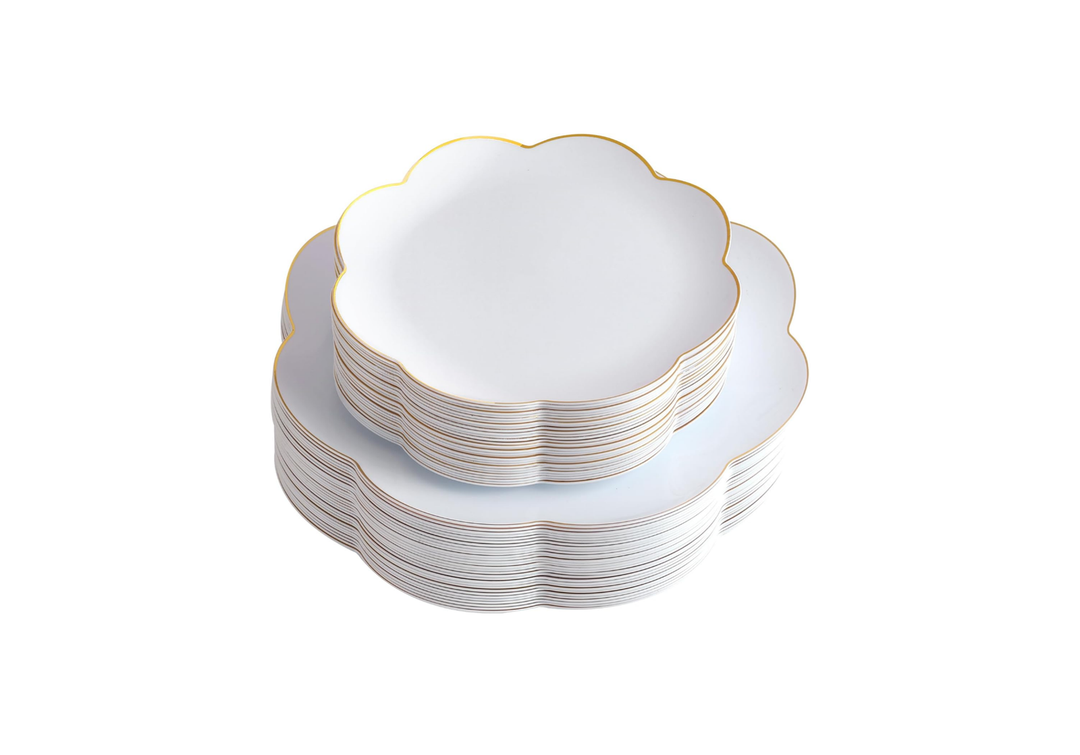 supernal 60pcs White and Gold Plastic Plates Heavy Duty Elegant Scalloped Disposable Plates Includes: 30 Gold Dinner Plate and Dessert Plate Perfect for Valentine's Day Mother's Day and Easter50+ bought in past month