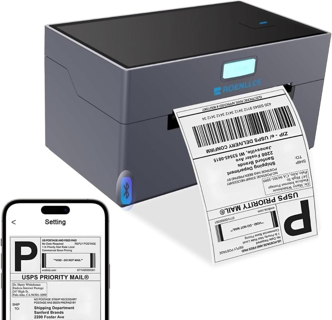 Thermal Shipping Label Printer, 4x6 Bluetooth Shipping Printer for Small Business, Compatible with Windows, Mac, iOS, Android, for Amazon, Ebay, Shopify, UPS, USPS, FedEx