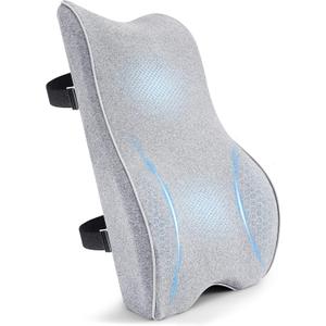 Lumbar Support Pillow for Office Chair Car Seat Gaming Chair, Memory Foam Back Support Pillow, Lumbar Cushion Back Cushion for Lower Back Pain Relief, Adjustable Strap Washable Cover-Light Grey, 18