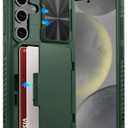 ATATOO for Samsung Galaxy S24 Case with Card Holder (Store 4-5 Cards) & Slide Camera Cover & Kickstand, [Military Grade Drop Protection], Rugged Silicone Wallet Case for Samsung S24 2024, Green